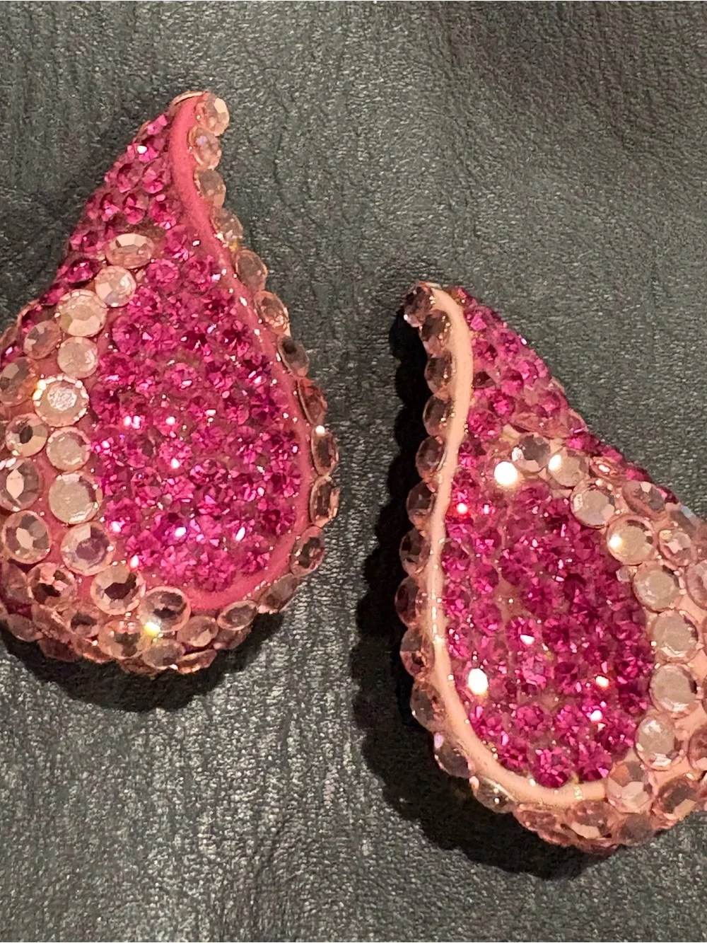 Vintage New Raspberry Bellini Pink Crystal Teardrop Earrings New Clip